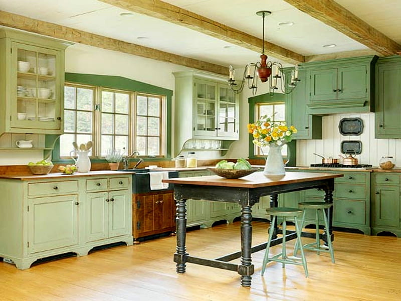 Country Kitchen In Mint Green, Mint, Kitchen, Country, Green, HD wallpaper  | Peakpx