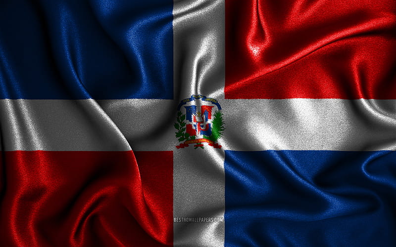 Dominican Republic flag silk wavy flags, North American countries, national symbols, Flag of Dominican Republic, fabric flags, 3D art, Dominican Republic, North America, Dominican Republic 3D flag, HD wallpaper