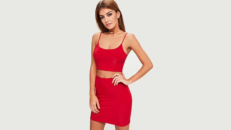 Model In Red Hot Dress, girls, model, dress, HD wallpaper