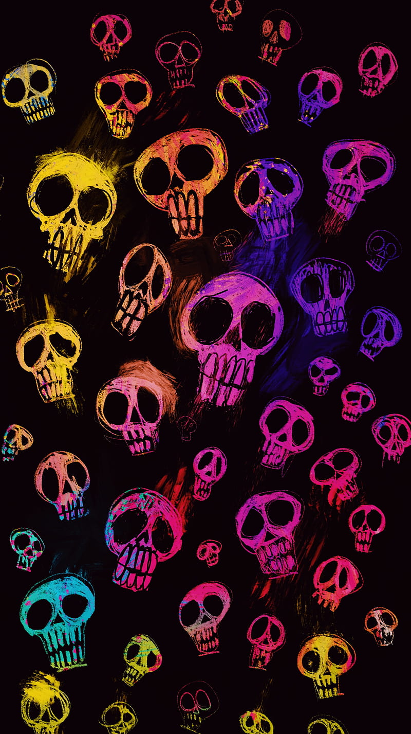 Dead Art, Dead, My, Skull, amoled, badass, black, bones, colors, death, halloween, oled, paint, scary, skulls, splash, vibrant, HD phone wallpaper