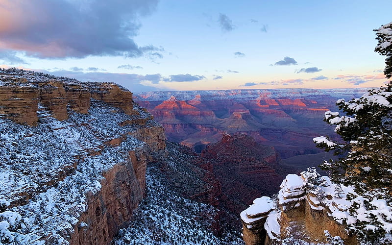 Grand Canyon National Park after snowfall, Arizona, landscape, mountains, usa, snow, clouds, sky, HD wallpaper
