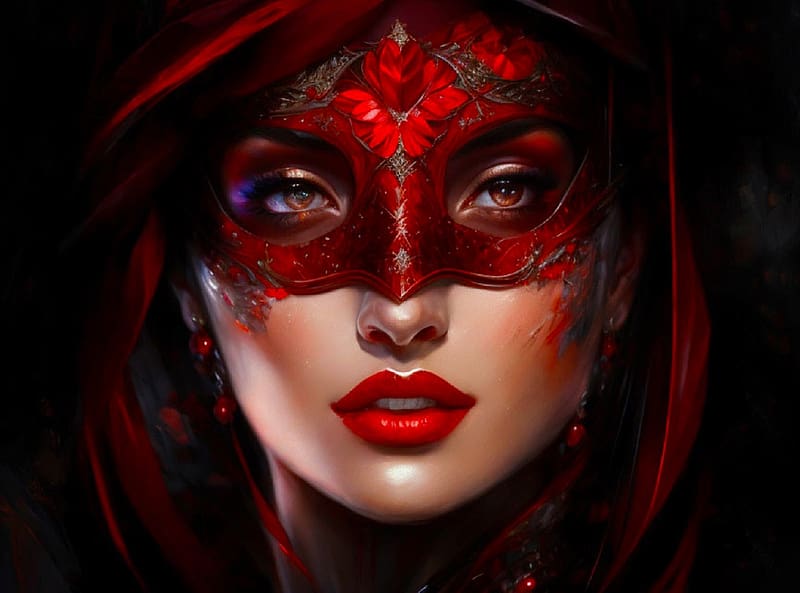 720P free download | Red Mask, red, face, girl, woman, art, mask ...