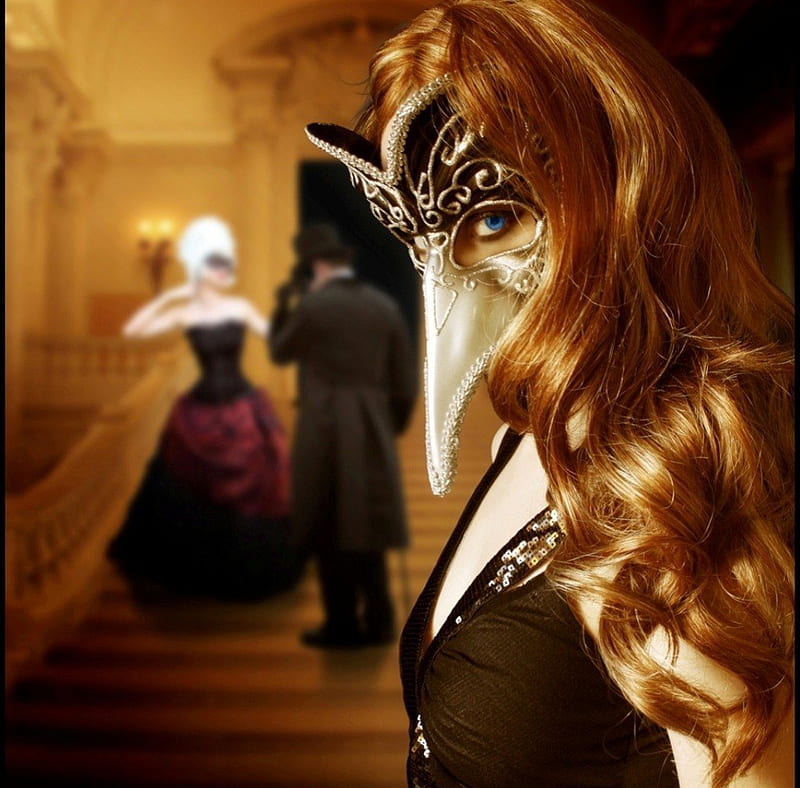 Masquerade, fantasy, lady, abstract, HD wallpaper
