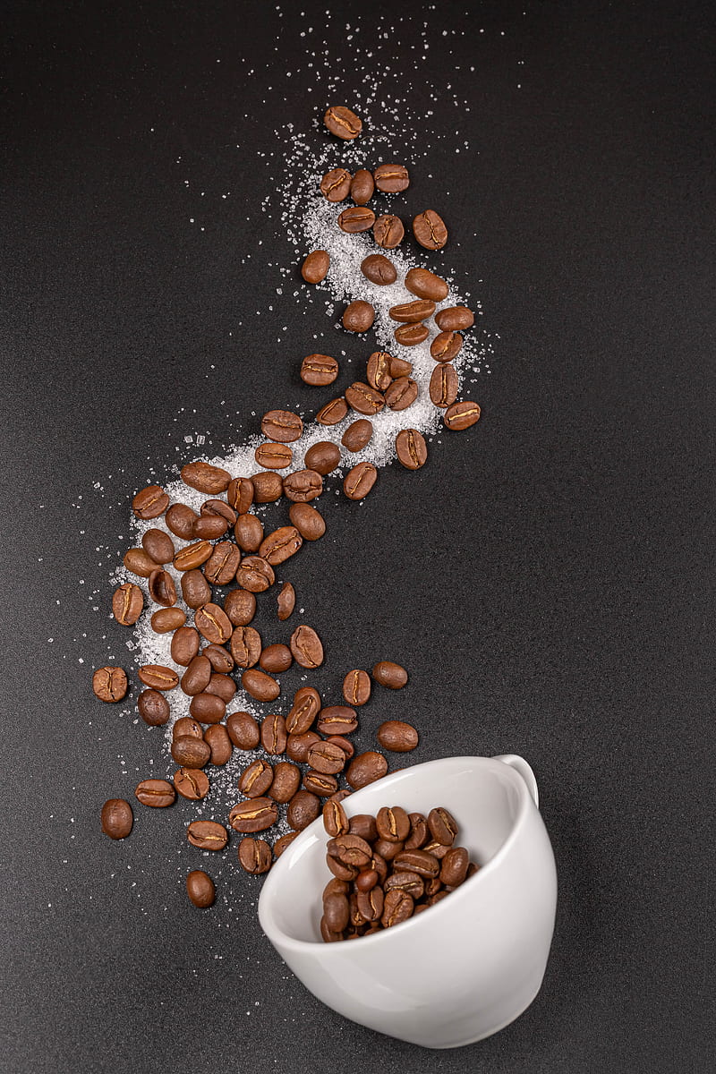 coffee, cup, coffee beans, sugar, HD phone wallpaper