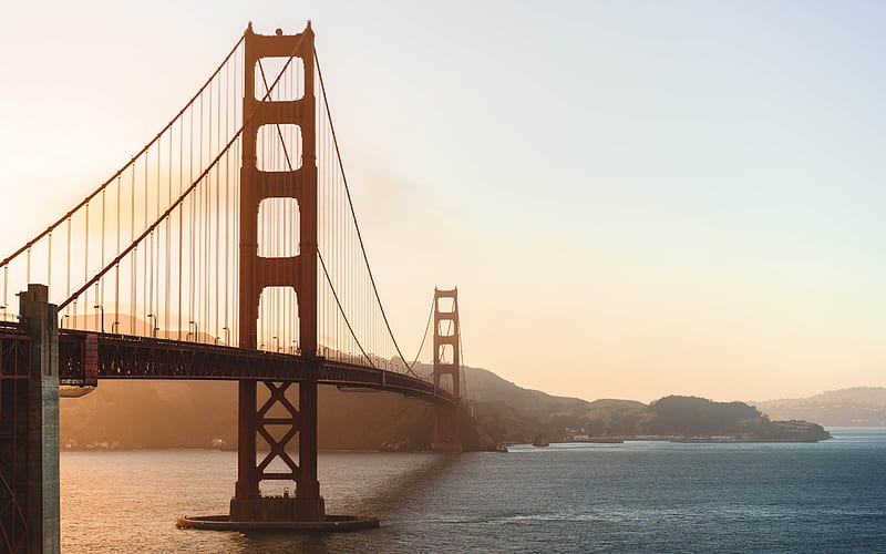 Golden Gate Bridge, San Francisco, California, Suspension bridge, sunset, USA, HD wallpaper