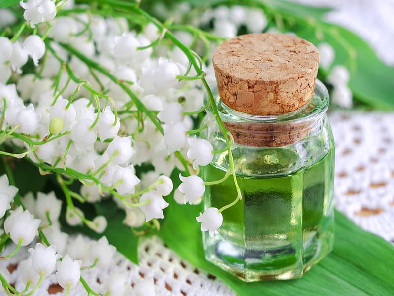 Essential oil and Lily of the valley, Oil, Lily, Flowers, Bouquet, HD wallpaper