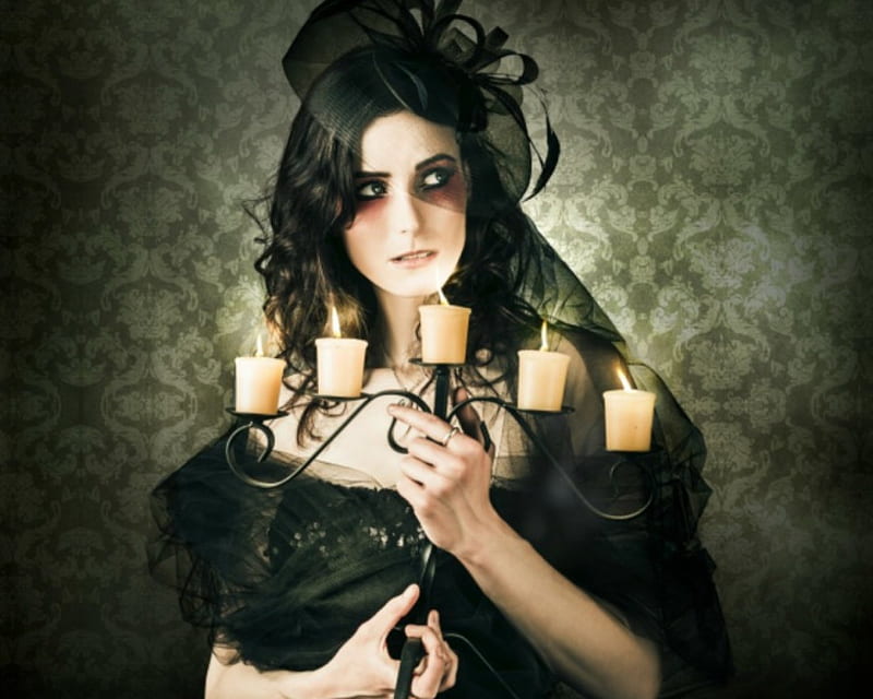 Goth Girl, goth, candle, woman, dark, HD wallpaper