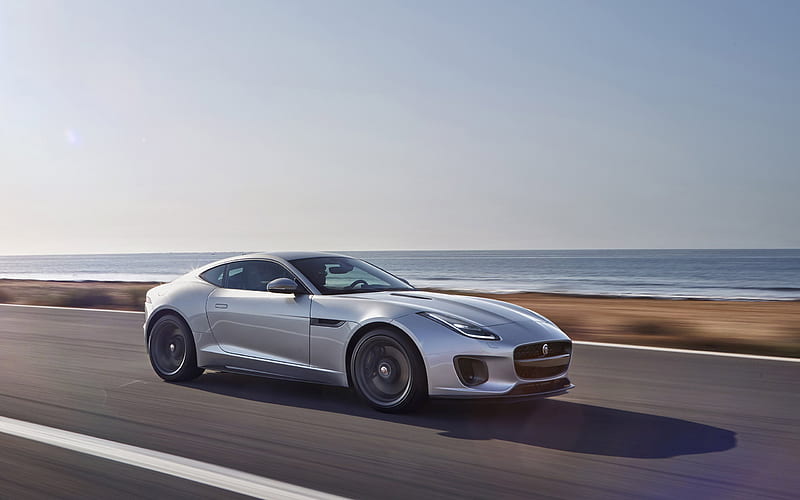 Jaguar F-type, 2018, silver Jaguar, coupe, speed, HD wallpaper