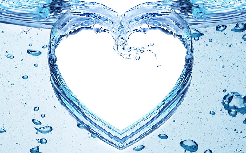 water, take care of water, save water, ecology concepts, water heart, HD wallpaper