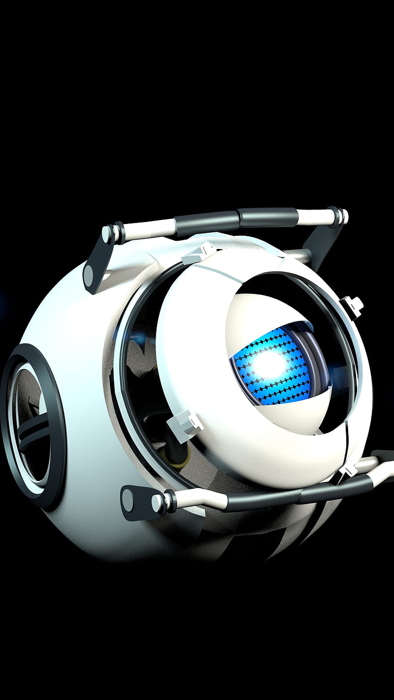 Wheatley Core, 3D, black, blue, bstract, colorful, colors, computer, cosmic, cosmos, dark, emptiness, galaxy, game, gamedev, geometric, geometry, light, polyart, polygons, portal, portal 2, render, robot, space, sphere, stars, sun, triangles, vacuum, white, HD phone wallpaper