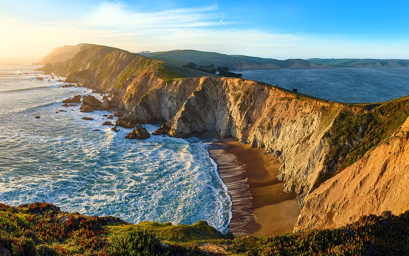 Coast Sunset Headlands Reyes Seashore California, HD wallpaper