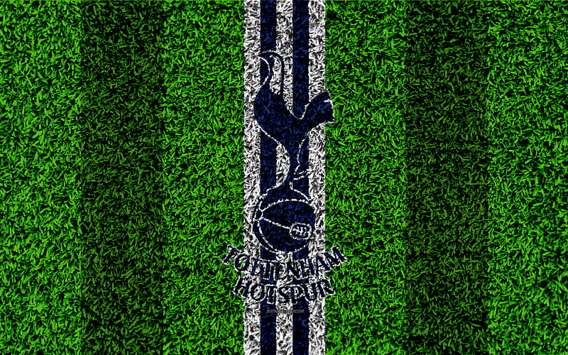Tottenham Hotspur FC football lawn, emblem, Tottenham logo, English football club, green grass texture, Premier League, Tottenham, London, England, United Kingdom, football, HD wallpaper