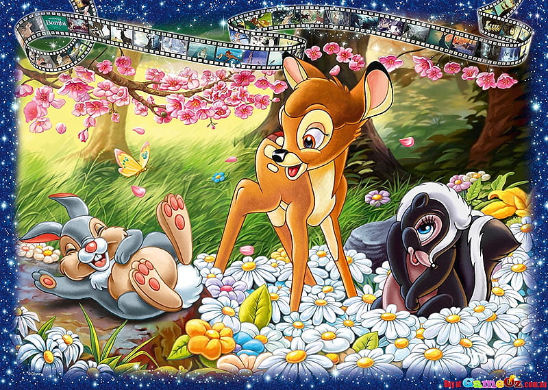 Bambi, flower, bunny, spring, disney, animal, skinkg, cute, fantasy, child, pink, HD wallpaper