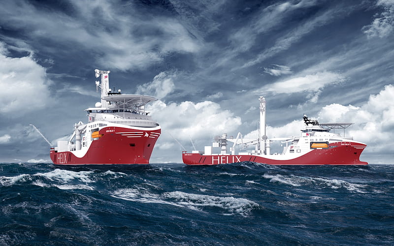 Siem Helix 1, sea, Siem Helix 2, well intervention vessels, storm, HD wallpaper