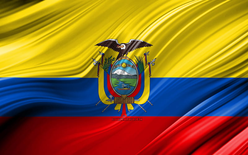 Ecuadorian flag, South American countries, 3D waves, Flag of Ecuador, national symbols, Ecuador 3D flag, art, South America, Ecuador, HD wallpaper