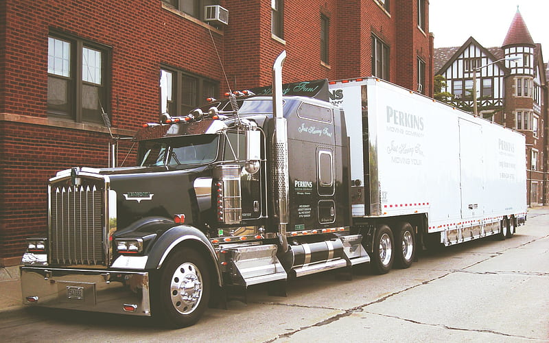 Kenworth W900, american truck, black W900, trucking, USA, cargo delivery, Kenworth, HD wallpaper
