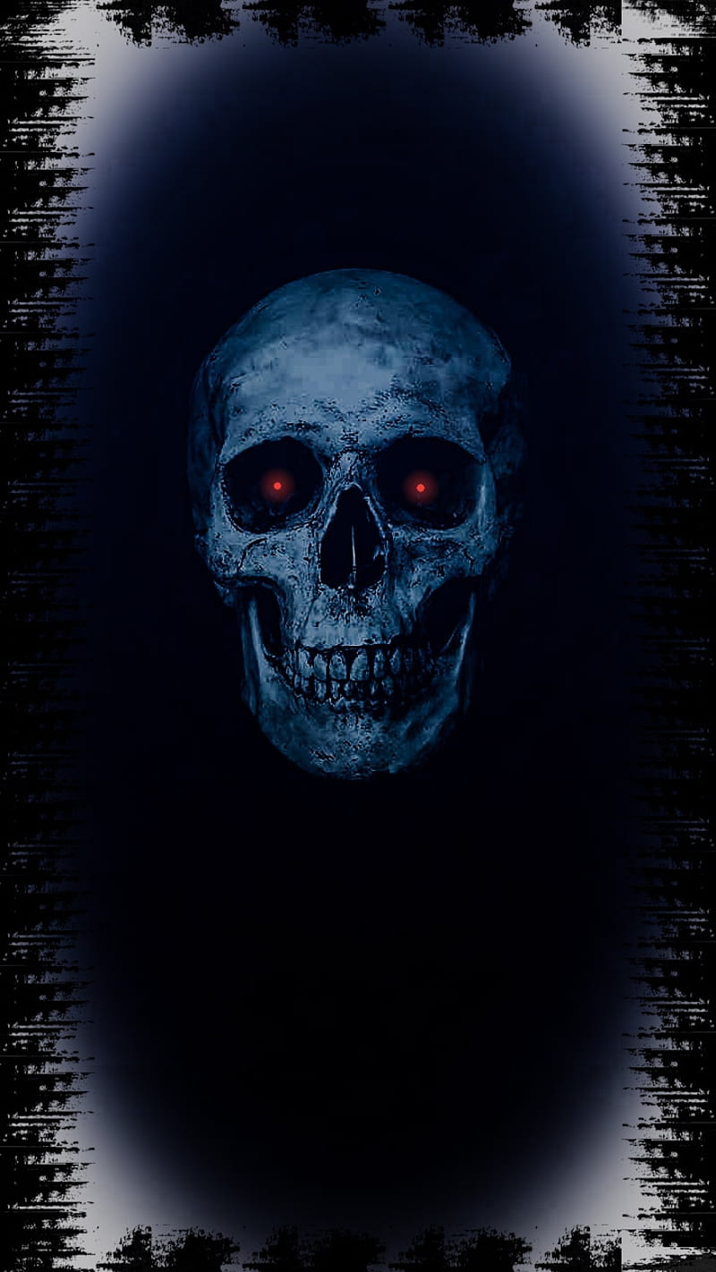 Creepy Skull, blue, black, eerie, spooky, bones, HD phone wallpaper