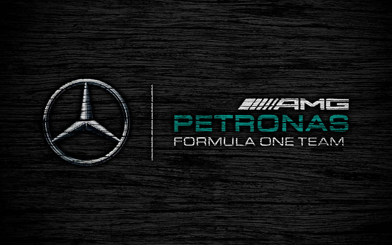 Mercedes-AMG Petronas logo, F1 teams, F1, Mercedes-AMG F1 flag, Formula 1, wooden texture, Formula 1 2018, Mercedes-AMG F1, HD wallpaper