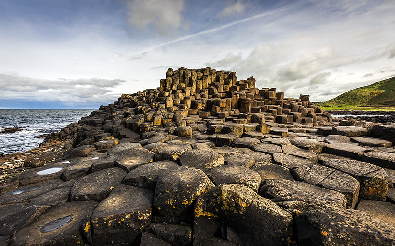 landscape, Ireland, Giants Causeway, Rock formation, Nature, Rock, Coast, Sea, Clouds / and Mobile Background, HD wallpaper