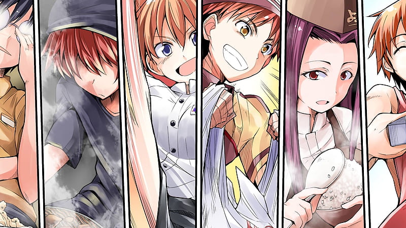 Anime, Food Wars: Shokugeki no Soma, Ryōko Sakaki, Satoshi Isshiki, Shun Ibusaki, Sōma Yukihira, Yūki Yoshino, Zenji Marui, HD wallpaper
