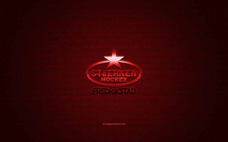 Stjernen Hockey, Norwegian ice hockey club, red logo, red carbon fiber background, Eliteserien, hockey, Fredrikstad, Norway, Stjernen Hockey logo, HD wallpaper