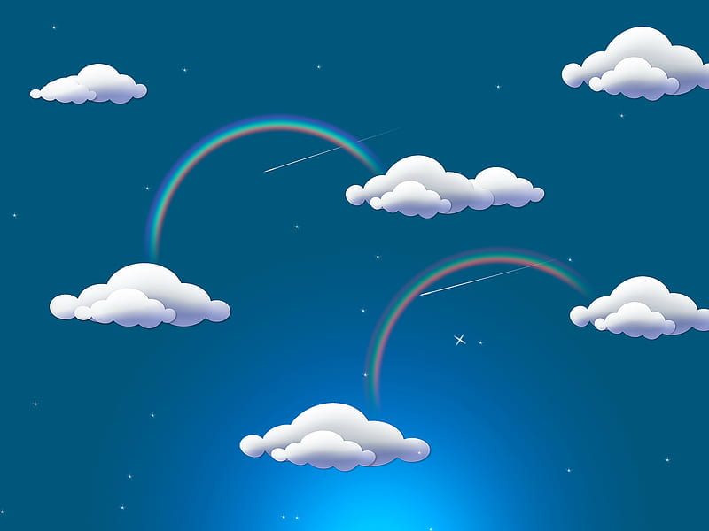 Very simple, stars, rainbows, heaven, colors, simple, rainbow, clouds, blue, HD wallpaper