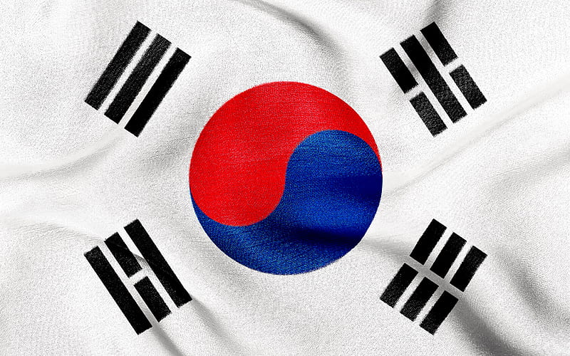 Flag of South Korea, silk fabric texture, South Korea, national symbol, South Korean flag, HD wallpaper