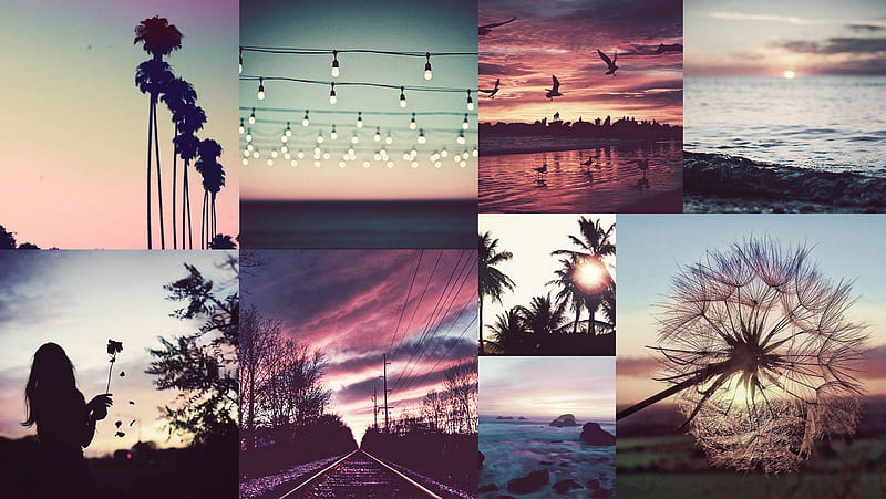 at dusk, skies, purple, palma, dusk, sunset, pink, lights, HD wallpaper