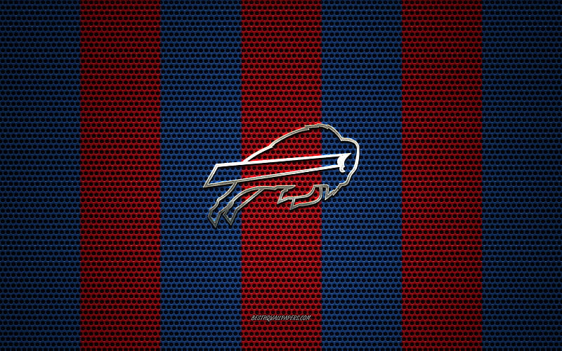 Buffalo Bills logo, American football club, metal emblem, blue red metal mesh background, Buffalo Bills, NFL, Buffalo, New York, USA, american football, HD wallpaper