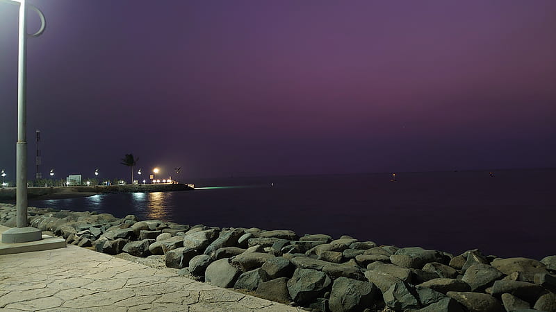 Purple Sky, beach, night, original, sea side, sony, unedited, xperia 1, HD wallpaper