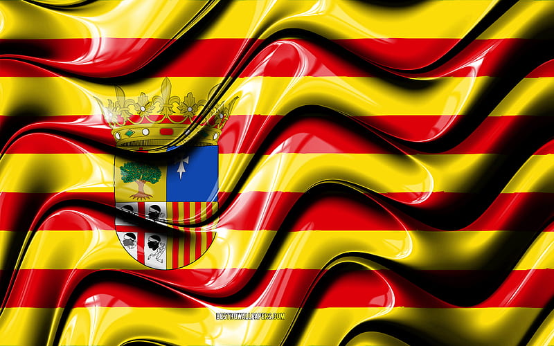 Aragon flag Communities of Spain, administrative districts, Flag of Aragon, 3D art, Aragon, spanish communities, Aragon 3D flag, Spain, Europe, HD wallpaper