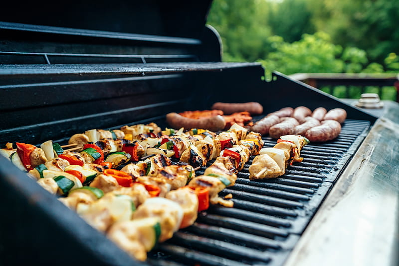 grilled barbecues on black and gray grill, HD wallpaper