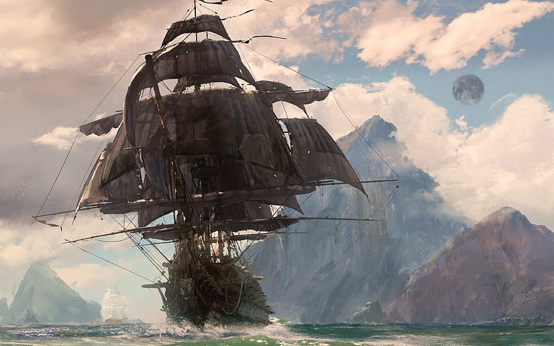 pirates sea, art, pirate ship, HD wallpaper