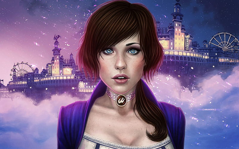 Elizabeth, pendant, game, bioshock infinite, woman, fantasy, girl, purple, pink, blue, HD wallpaper