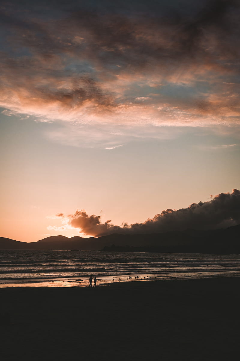 beach, walk, sunset, sky, HD phone wallpaper