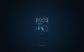 Kansas City Royals scorched logo, MLB, blue wooden background