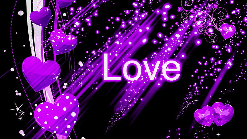 Purple Glittering Heart In Black Background Love, HD wallpaper