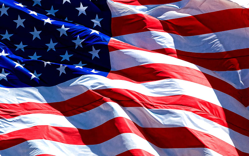 American silk flag, USA flag, fabric flag, US flag, USA, fluttering flag of USA, US national symbol, HD wallpaper