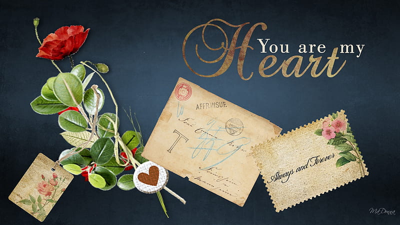 You are My Heart, poppy, tag, poppies, old, antique, blue firefox persona, cards, flower, post cards, vintage, HD wallpaper