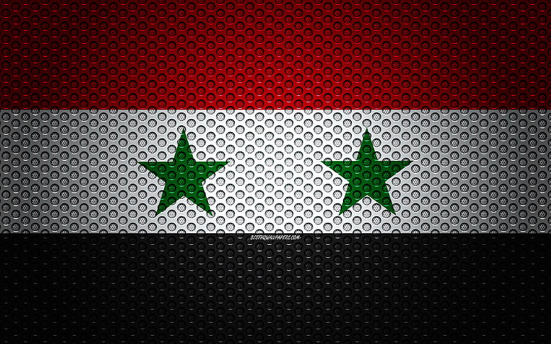 Flag of Syria creative art, metal mesh texture, Syrian flag, national symbol, Syria, Asia, flags of Asian countries, HD wallpaper