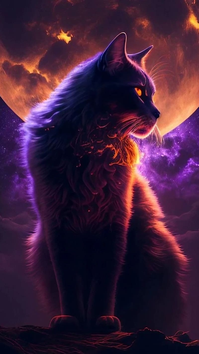 Warrior Cats, Moon Background, feral cat, HD phone wallpaper
