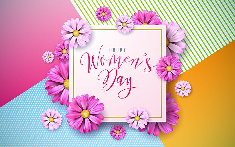 Happy Womens Day, March 8, purple flowers, March 8 greeting card, spring holidays, HD wallpaper