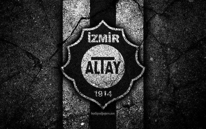 Altay FC logo, football, Turkish Lig, black stone, Turkey, soccer, emblem, Altay, asphalt texture, Izmir, Turkish football club, HD wallpaper