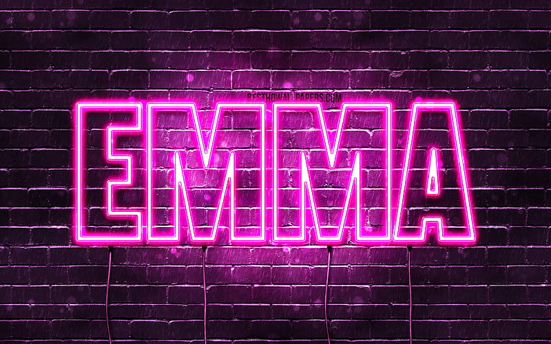 Emma with names, female names, Emma name, purple neon lights, Happy Birtay Emma, popular german female names, with Emma name, HD wallpaper