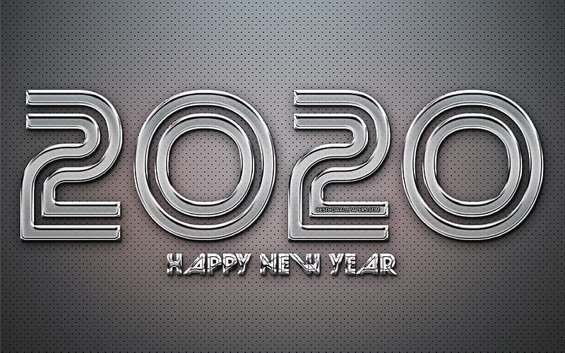 2020 chrome digits creative, gray metal background, Happy New Year 2020, 2020 concepts, 2020 metal art, chrome digits, 2020 on metal background, 2020 year digits, HD wallpaper