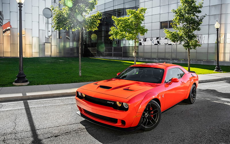 Dodge Challenger SRT Hellcat, 2018 cars, supercars, orange Challenger, tuning, Dodge, HD wallpaper