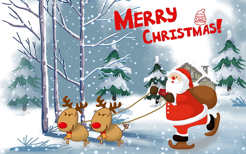 Cute Elk Santa Claus 2018 Merry Christmas, HD wallpaper
