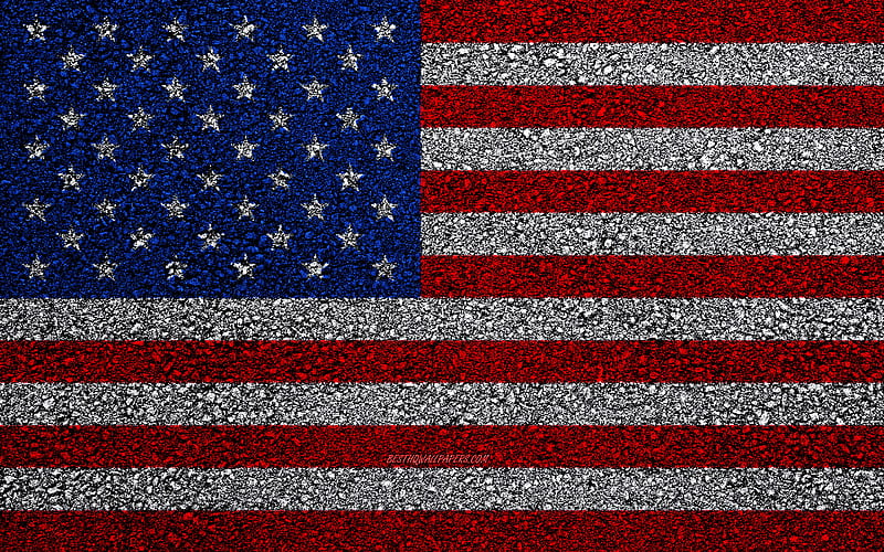 Flag of USA, asphalt texture, American flag, flag on asphalt, USA flag, North America, USA, flags of North America countries, HD wallpaper