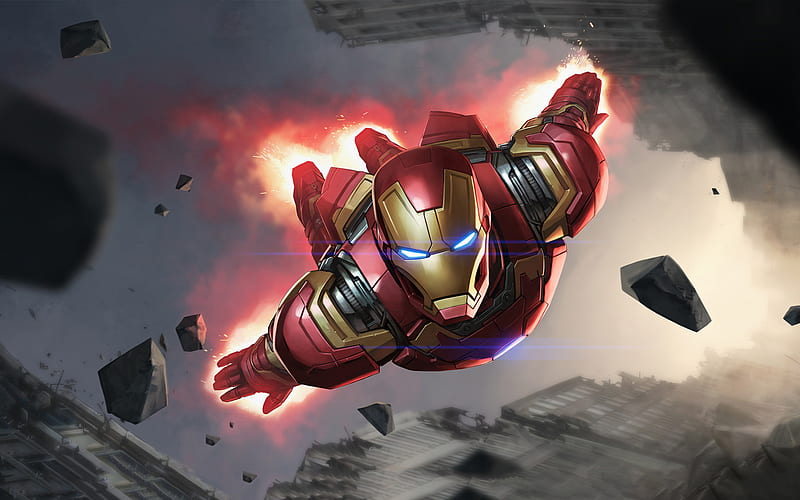 Iron Man, superheroes, flying Iron Man, artwork, DC Comics, IronMan, HD wallpaper
