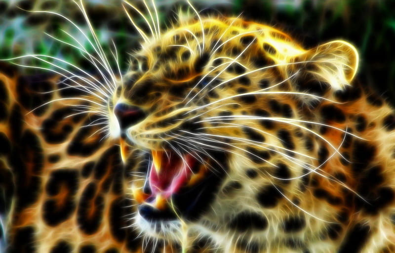 Big cats:), leopard, spots, brown, black, yellow, fraktal, animals, HD wallpaper